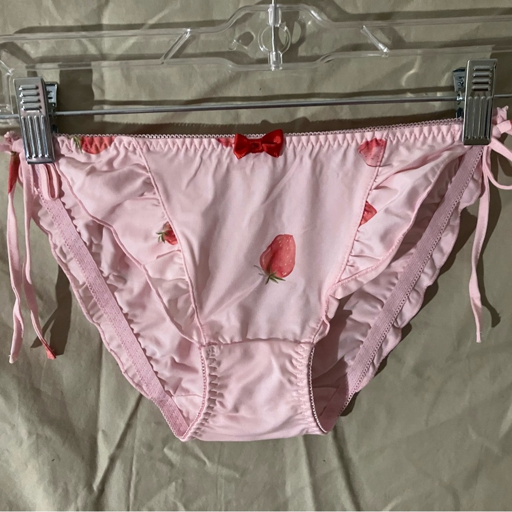 Pink and Red Strawberry Bikini Panties with Side Ties